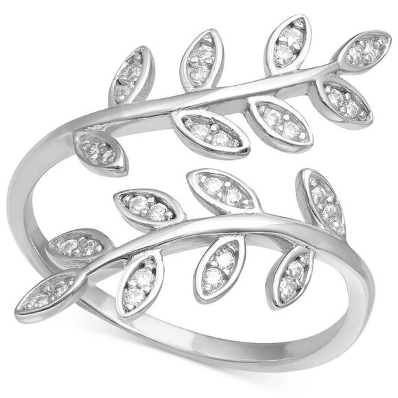 New in box GIANI BERNINI Cubic Zirconia Leaf Bypass Ring in Sterling Silver - Picture 1 of 5